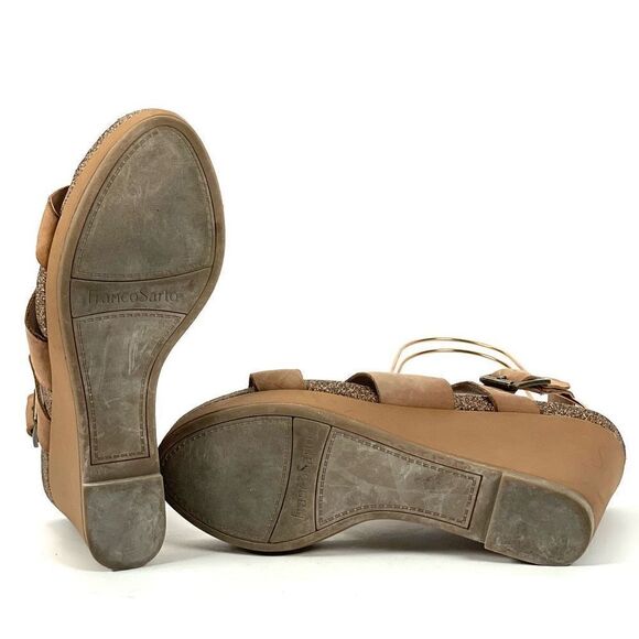 Franco Sarto Sandals Women's size 8 Fiona Strappy Leather Wedges Tan‎ Brown - Picture 4 of 8